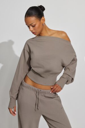 SoftTerry Rib Off Shoulder Sweater