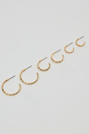 Set of 3 Textured Open Hoop Earrings