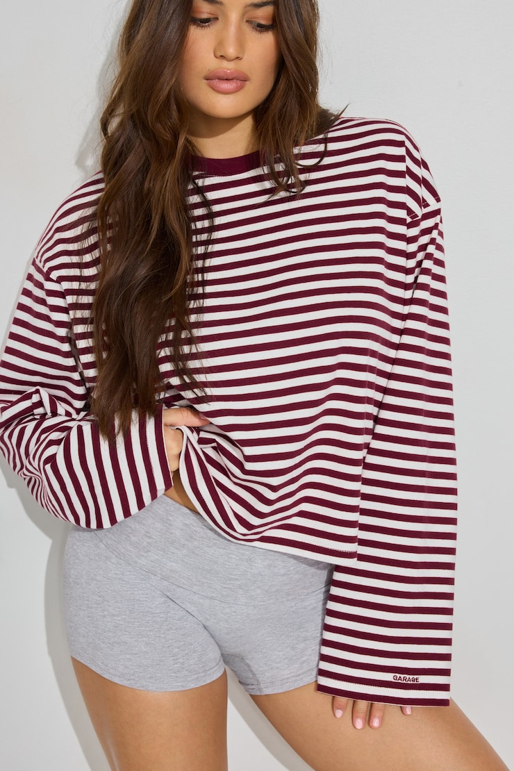 Sour Cherry Burgundy-Snow White Stripes
